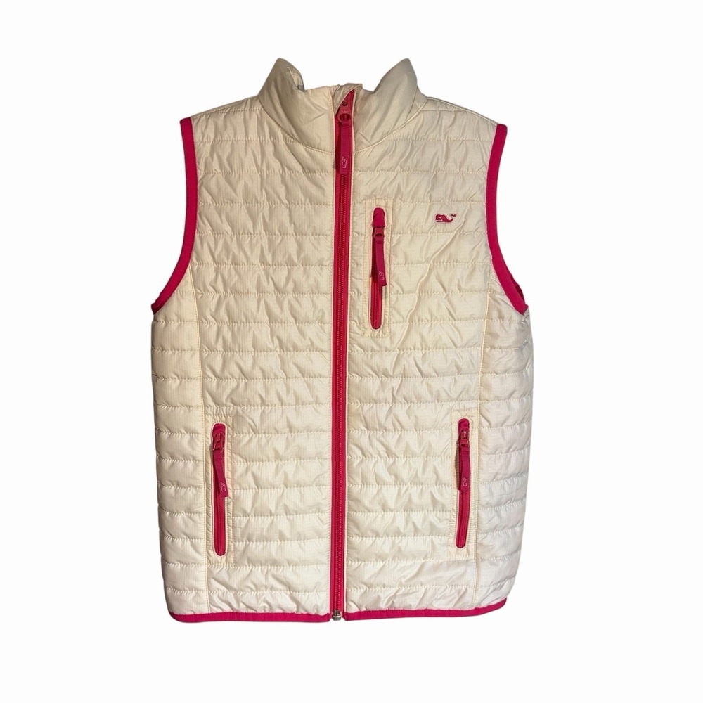 Girls Vineyard Vines White & Pink Quilted Vest Size XS